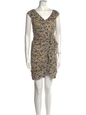 Isabel Marant Beige Floral Ruffle Mini Dress with Navy Print